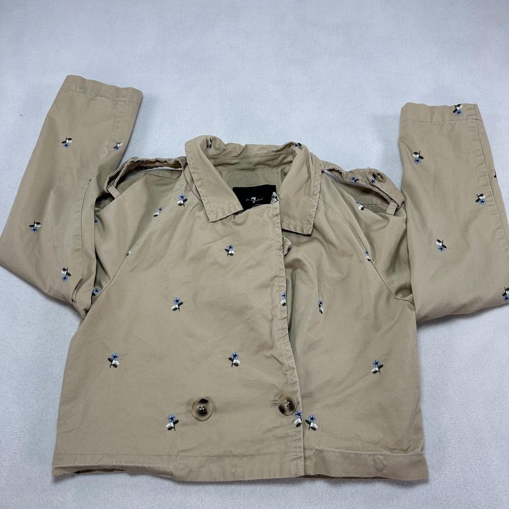 7‎ For All Mankind Jacket Womens Small Beige Floral Embroidered Lined Cropped